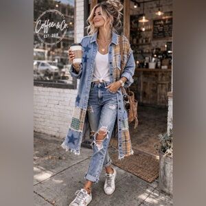 POL Monroe Patchwork Denim Duster Jacket NWT Small